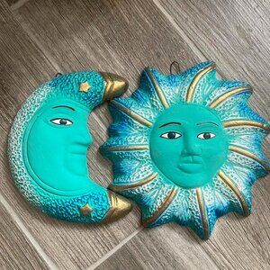 Whimsical Sun & Moon Ceramic Hangings – Vintage Style Decor